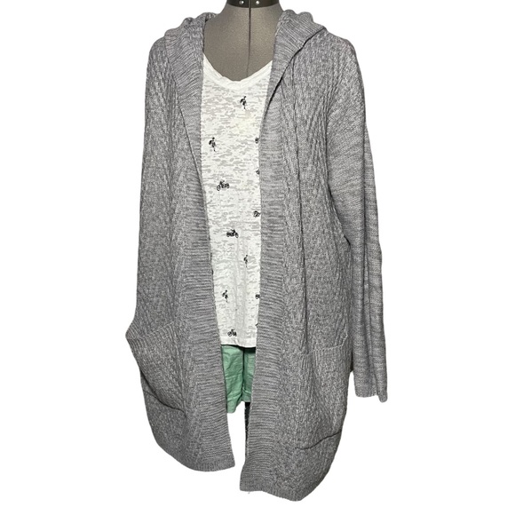 Merona Sweaters - Long Gray Hooded Cardigan Sweater Size Medium